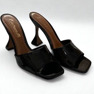 L’INTERVALLE Open toe black leather heels